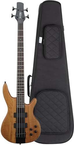 Rocktile Pro LB104-N LowBone Bajo Eléctrico Set con Funda - 4 Cuerdas, Cuerpo: Tilo, mástil de arce en una pieza - Diapasón: Palisandro - 2 pastillas Humbucker - Natural