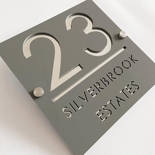 Plaque de numéro de maison personnalisable 3D en acrylique gris fumé et argenté, signalisation résistante aux intempéries pour porte intérieure et extérieure Idéal pour maison, hôtel, appartement,