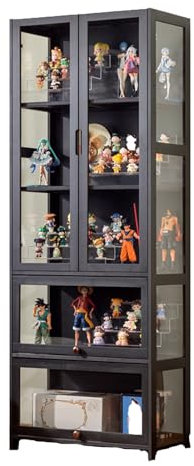 Hynbdes Vitrina Acrílica de Cinco Puertas Negro 65 * 32 * 170, Transparente, Durable, Fácil de Limpiar, Multifuncional, Adecuada para Sala de Estar y Estanterías de Biblioteca