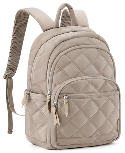 bagsmart Puffer Laptop Rucksack Damen, Schulrucksack Teenager Reiserucksack, Gesteppte Kleine Computer-BüChertasche, Wasserdichte 15,6-Zoll-Laptop-Freizeittasche, Sportrucksack, Kamel
