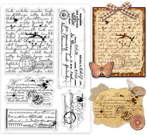 PH PandaHall Sello transparente vintage para álbumes de recortes, membretes escritos a mano, sellos de goma con fondo de texto, sello de silicona transparente para hacer tarjetas, diario, postales