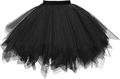 Yizemay Gonna Tulle da Donna 3 Strati, Gonna da Ballerina in Tulle, Gonnellino Danza Classica per Adolescenti per Adulti Retro Anni 80s Costume da Festa di Carnevale Bambina Nero