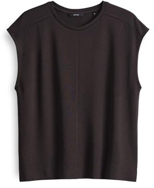 OPUS Damen Kurzarmshirt | Jerseyshirt SLUMMI Regular mit feiner Rippstruktur Midnight Brown, 40