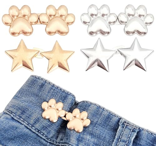 4 par stjärn- och kattkloformade jean-midjedragare, inga sybyxor klämmor knappar, justerbara jeansknappstift, byxa midja dragningsklämmor för byxor för lösa jeans kjolar tröjor