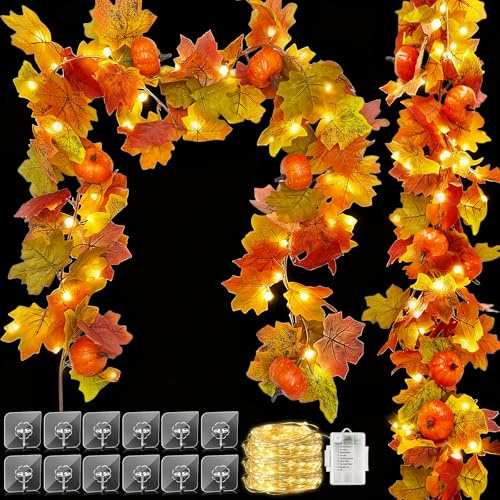 Guirnalda de hojas de arce otoñal de 40 ledes de 175 cm, guirnalda de otoño con luz, guirnalda de luces de otoño, hojas de arce, decoración de otoño para el hogar