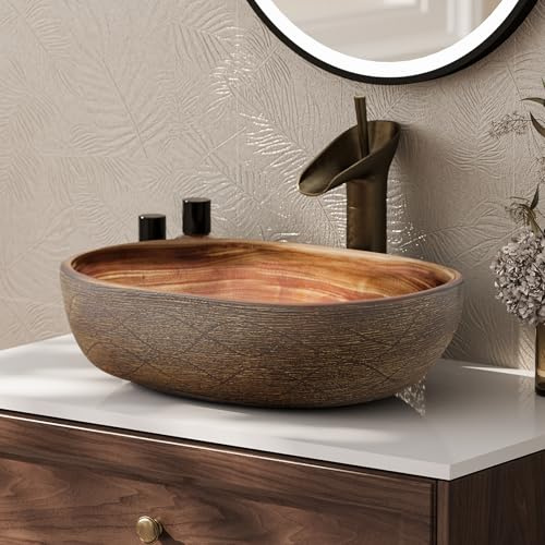 Homary 48cm Oval Ceramic Bathroom Sink, Matte Grey, Modern Vessel Wash Basin for Countertop Vanity, Scratch-Resistant Cloakroom Bathroom Basin