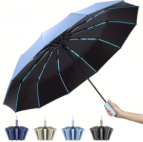 JFH ProLegacy Paraguas Plegable Antiviento 60 Varillas fibra de vidrio - Resistente al Viento Fuerte, Se Dobla y Recupera su Forma, Automático, Compacto, Impermeable, Protección UV50+