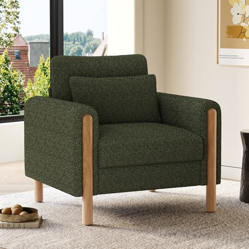 YEHTOKHOME Fauteuil Moderne avec Coussins épais,Fauteuil Individuel Confortables avec Pieds en Bois,fauteuils de Loisirs pour Salon,Chambre à Coucher et Bureau (Vert)