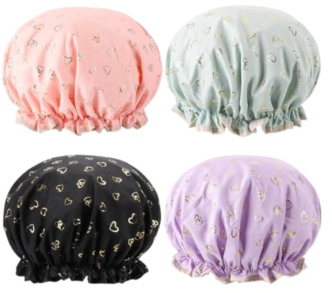 4 Pezzi Cuffia Doccia, Cuffie da Doccia Impermeabili a Doppio Strato, Con Fascia Elastica, Riutilizzabile, per Doccia Donna Salon Spa Bagno Uso Domestico