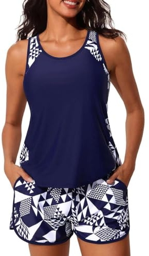 Joligiao Tankini för kvinnor, figurformande badmode, set, tvådelad baddräkt, tankini-set, sommar, push-up bikinitopp med höga midjor, badbyxor, figurformande baddräkter för kvinnor, sportbaddräkt
