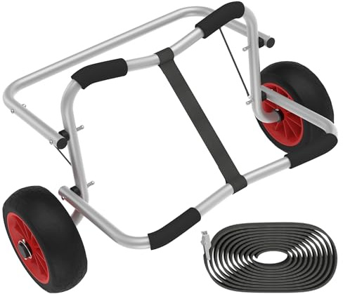 CEEDIR Carro plegable para kayak de aluminio, de aleación de aluminio, hasta 100 kg, con ruedas de poliuretano y correas tensoras para transportar kayak, canoas, barcos, tablas de surf, barco plegable