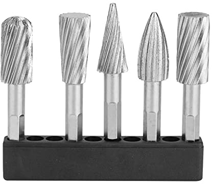ANKROYU Set di frese rotanti in acciaio ad alta velocità con codolo esagonale da 5 pezzi da 1/4 di pollice Set di utensili da intaglio a taglio singolo di livello professionale per