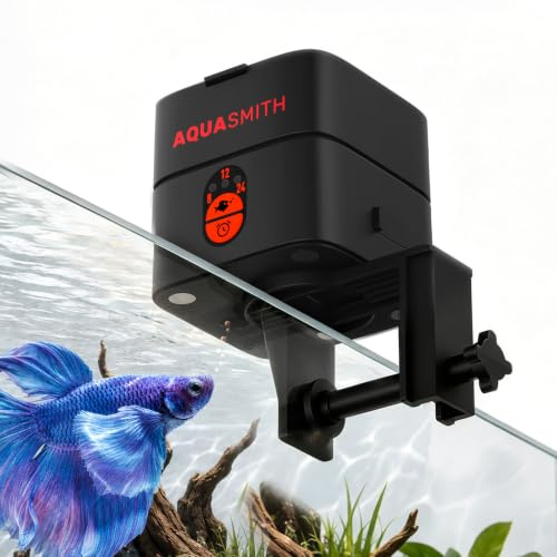 AQUASMITH Mini mangeoire automatique pour poissons Betta & Nano (1/2/3/5/6 gallon), distributeur automatique de nourriture pour poissons de 30 ml avec minuterie pour granulés et poudre, utilisation en