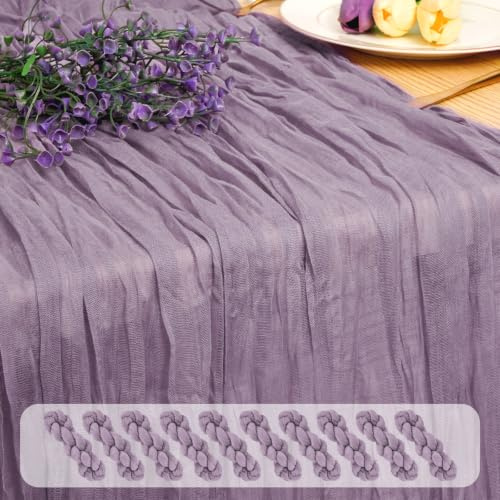 10-pack lila ostduk bordslöpare, 45 x 275 cm druva lila boho rustik gasväv ostduk bordslöpare romantisk ren tyg ostduk bordslöpare för bröllopsfest trädgård bondgård