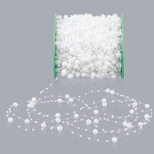 Guirnalda de perlas de 60 metros, collar de per-las decorativo, cordón de per-las con hilo de pescar para manualidades DIY: guirnalda de perlas para bodas, ramo de novia y decoración de fiestas