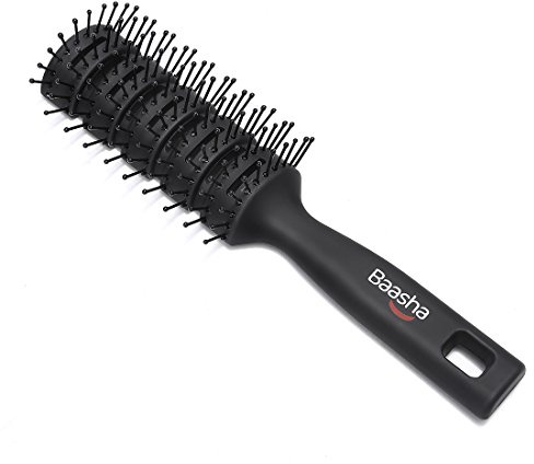 Baasha Hair Brush, Vented Brush for Blow Drying, Mens Short Hair Brush with Ball Tipped Bristles, Best for Wet or Dry Hair - Black