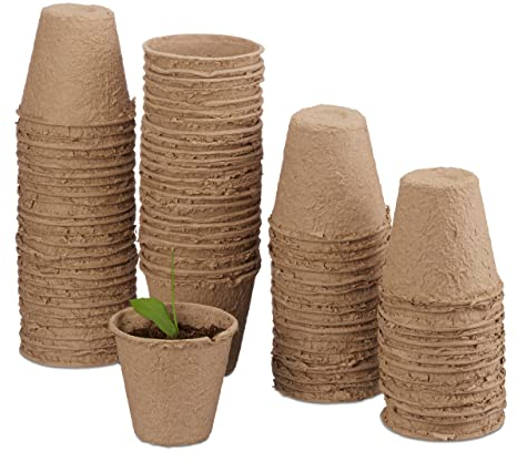 Relaxdays 240x Set da Vasetti per Piantine, Biodegradabili, da Torba, Rotondi, Piccoli Vasi, in Cellulosa, D: 8 cm, Beige