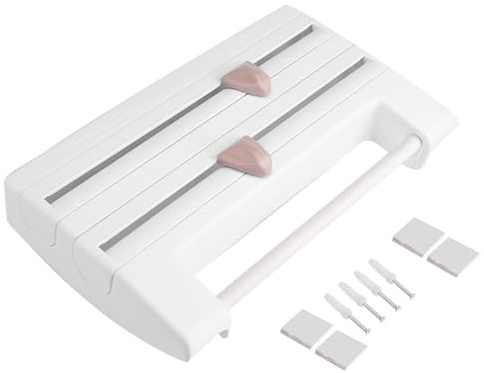 Wall roll holder, kitchen roll dispenser for 3 rolls, foil cutter for smooth cutting edges, paper roll holder for handy films, for paper towels up to 28 cm (white)