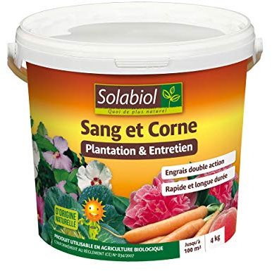 SOLABIOL Sang Et Corne 100% - 4Kg - Libération Rapide de l’Azote (sang) - Effet progressif & Durable (corne) - Jusqu’à 100m² - Produit homogène et facile à épandre SOMIX04