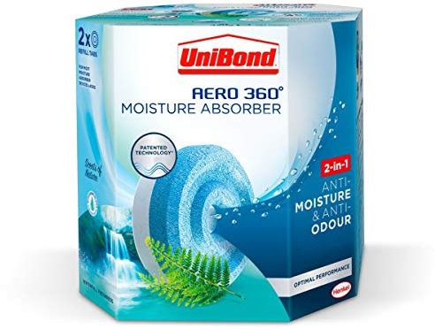 Citystores® Unibond Aero 360 Refills – Pack of 2 Waterfall Dehumidifier Refills for Damp & Mould Traps – Moisture Absorber Replacement Tabs