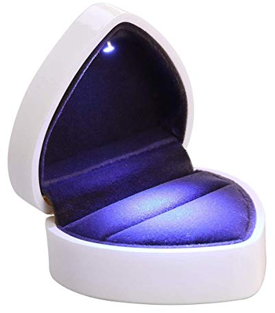 XLKJ Boîte Cadeau Bijoux Vide, Boîte à Bague en Velours Boîte de Bague en Forme de Coeur avec Lumière LED