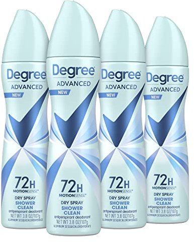 Degree Advanced Antiperspirant Deodorant Dry Spray 72-Hour Sweat and Odor Protection Shower Clean Deodorant Spray For Women With MotionSense Technology 3.8 oz, Pack of 4