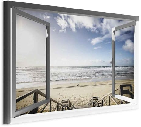 murando - Akustikbild Fensterblick Bilder Akustikschaum Hochleistungsschallabsorber Schallschutz Leinwand 1 tlg Wandbild Raumakustik Schalldämmung Meer Strand Natur c-A-0224-b-a