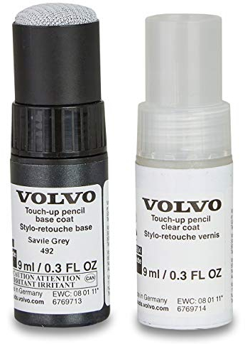 Volvo Original 492 Savile Grey Pearl Lackstift Set - 9ml Basislack, 9ml Klarlack - Lackreparatur Set Ausbesserungslack grau 31266579