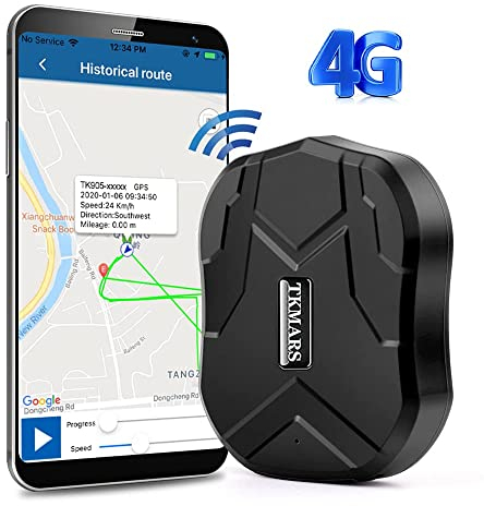 TKMARS 4G Tracker Auto GPS Tracker Auto Echtzeit-Ortung, 90 Tage Standby-Zeit, Stark Magnetisch Wasserdicht, 5000mah