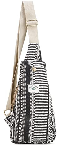 Suman Enterprises Hanf-Rucksack, Schultertasche, Hanf, verstellbarer Gurt, für Damen und Herren, schwarz / weiß