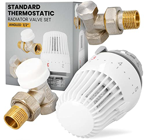 Thermostatsatz Thermostat-Set Eckausführung 1/2 Zoll Thermostatkopf Thermostatventil Rücklaufverschraubung Heizkörperventil Heizkörperzubehör Heizung