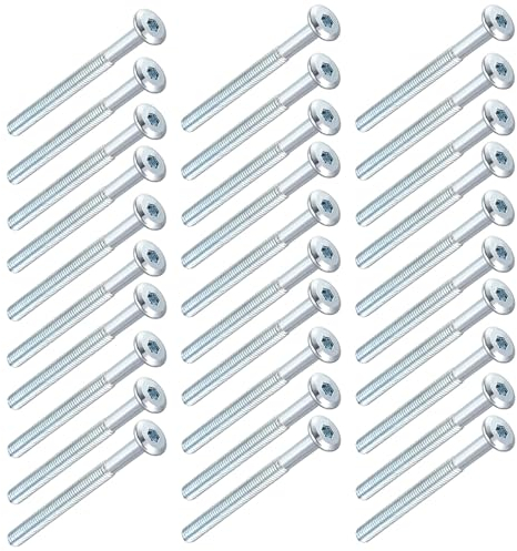 Tornillos para Muebles de Cabeza Plana 30pcs M6*80mm Tornillos de Conexión Allen para Muebles Rosca Parcial para Camas y Sillas(M6*80)