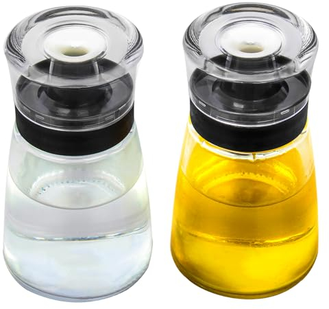 TINMIX Botella dispensadora de aceite al aire libre para camping, 160 ml/153.1 g, vinagre de vidrio de aceite de oliva y vinagre, a prueba de fugas, bien sellada para picnic y cocina, paquete de 2