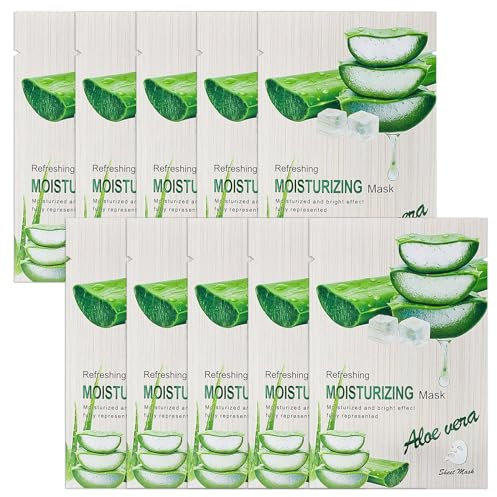 wimony Sheet Face Mask 10PCS, Sheet Mask, Aloe Organic Facial Mask Skin Care Product, Nutrition Concentrated Moisturizing Facial Mask, Skin Repair Face Sheet Mask(30ml/Pc)