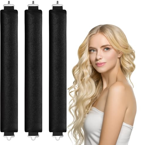 LOPHE 3Pcs Boucles sans chaleur, Bigoudis Cheveux, Cheveux bouclés femme, igoudis de Sommeil doux,No Heat Caoutchouc Hair Rollers for Most Hairstyles,Bricolage Outils de Coiffure(Noir)