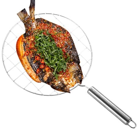 Wpsagek 3 Wire Roaster with Handle, Round Barbecue Rack, Stainless Steel Roasting Cooking Racks for Roti Roast Fish, Multi-Purpose Round BBQ Grill