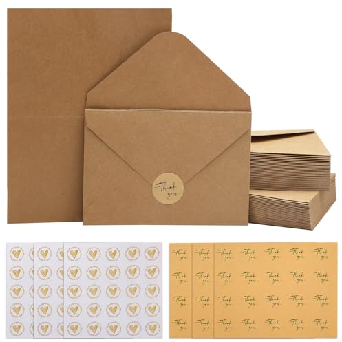 60 SäTze Klappkarten Blanko mit Umschlag,BriefumschläGe Kraftpapier Karten mit Umschlag Kraftpapier UmschläGe BriefumschläGe Hochzeit Kraftpapier Karten UmschläGe C6 Pocketfold Karte Karten Basteln