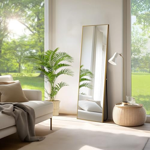 NASSYOU NIMURY Rechteckiger Ganzkörperspiegel, 150 x 40 cm Standspiegel mit Goldenem Aluminiumrahmen, Groß Wandspiegel Bodenspiegel für Schlafzimmer, Eingangsbereich, Flur, Heimdekorationn 1
