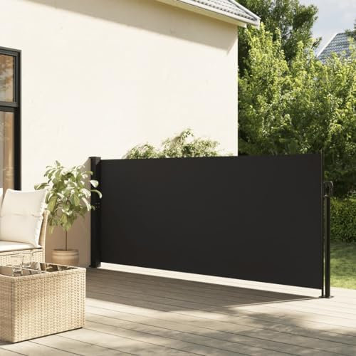 Homgoday Auvent Latéral Rétractable Noir 120x600 cm, Protection de l'intimité et Vent, Paravent Store Clôture de Jardin, Extensible Brise Vue pour Extérieur Balcon Terrasse A