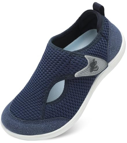 JOINFREE Women’s Wide Fit Barefoot Walking Shoes – Zero Drop Comfort Trainers with Adjustable Strap, Breathable Non-Slip Casual Shoes for Swollen or Sensitive Feet Navy 5 UK