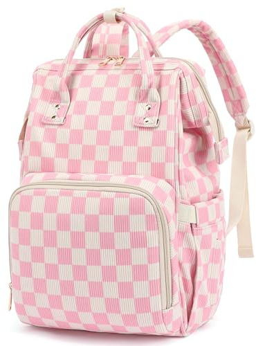 Dezcrab Baby Changing Backpack for Mom Large Capacity Travel Diaper Bag for Boys and Girls with Stroller Straps, Corduroy Plaid Pink, 6.3 x 11.8 x 16.5 inches, customized