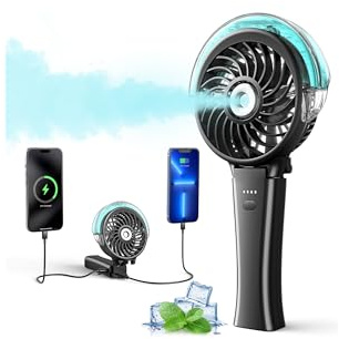 VersionTECH. Portable Handheld Misting Fan as Power Bank, 50ml XL Water Tank, 20H Runtime 3 Speeds, 180° Foldable Rechargeable Mist Fan for Travel, Outdoors, Makeup - Black