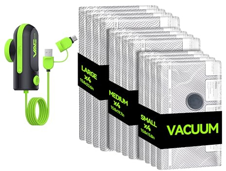 VACKFOX 12 Pack Vacuum Bags for Travel with USB & TYPE C Pump,Compression Packing Cubes for Luggage,Carry-on Space Saver Vacuum Seal Bags&Vacuum Storage Bags for Vacation(Green)