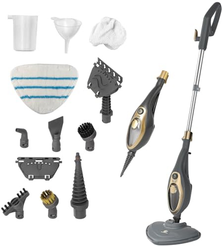 SUPERLEX 12 in 1 Steam Mop and Handheld Steam Cleaner 1500W Floor Steamer for Hard Floors Carpets Tiles Windows Kitchen and Bathroom Lightweight Electric Mop with 380ml Water Tank Reaches in Corners