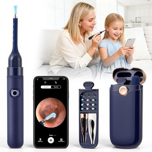 Yapasopu Otoscopio Removedor de Cera de Oídos, Cámara Limpiadora de Oídos Flexible HD de 8MP, con Pinzas de Repuesto para Exámenes de Oídos/Nariz, Otoscopio Oído para Adultos, Niños