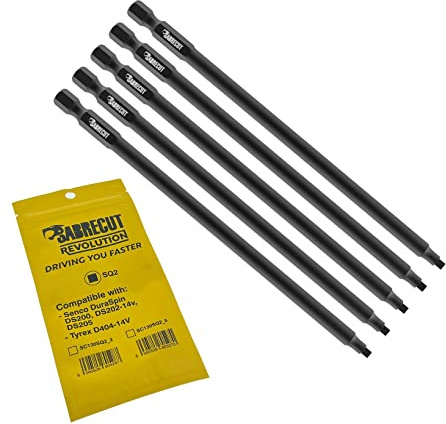 5 x SabreCut SC130SQ2_5 130mm SQ2 Compatible with SENCO DuraSpin DS200 DS202 DS202-14v DS205 EA0123 and TYREX D404-14V Autofeed Collated Drywall Screwdriver Gun Bit Single Ended Square No.2 Heavy Duty
