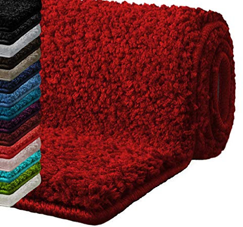 casa pura Badematte 70x120 cm Rot, Flauschiger Badezimmerteppich Shaggy, Badvorleger rutschfest, waschbar, Duschvorleger, Teppich Fußmatte für Badezimmer und Dusche