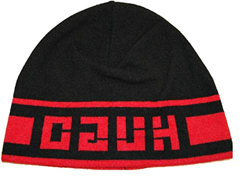 Hugo Mütze XOLON aus gestricktem Jacquard mit spiegelverkehrtem Logo schwarz