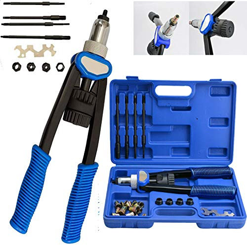 PowerTools Nietmutternzange, Profi Nietzange-Set, Blindnietzange, Handnietpistole inkl 150 Nietmuttern M5 M6 M8 M10 M12 Nieten, Arbeitssparendes Ergonomischer Design,Hand Riveter Rivet Nut Gun