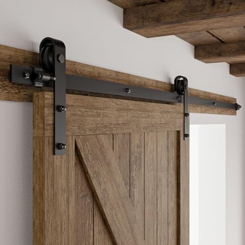 Schiebetürbeschlag 203cm Schiebetüren Schiebetürsystem Komplettset Laufschiene Rollen Set Schwarz für 1 Holztür 101cm Breit, Kleine Rolle in J-Form